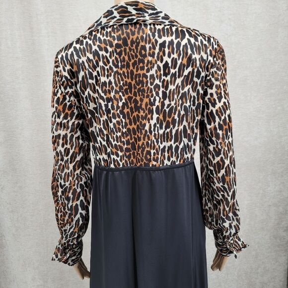Vanity Fair Vtg 60s Leopard Black Button Front Nightgown Robe Dress Size Small - Picture 8 of 16